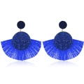 Pendientes bohemios de abanico en azul eléctrico con cristales y borlas largas - Estilo de Circonita / Azul Real (7563)