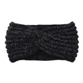 Winter black knit headband with twisted turban knot design for ear warmth - Black