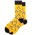 Close-up of yellow cotton mid-calf socks featuring cartoon mouse and cheese patterns - Yellow Mouse