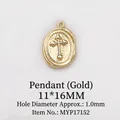 Golden oval metal pendant with embossed heart-ended cross, size 11x16mm for DIY jewelry - 11*16mm / Cross (MYP17152)