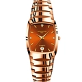 KINGNUOS quartz watch with rose gold metal strap and sunray orange-brown dial - Coffee Gold Men's