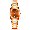Elegant rose gold quartz watch with square dial, chain strap, and diamond markers - Coffee Gold Women's