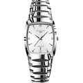 Men's silver quartz watch with a square white dial and stainless steel metal band - Silver Strap White Dial Men's
