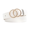 White vintage belt with double gold rings for women, stylish faux leather accessory - White / Length 107 Width 2.7