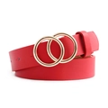 Chic red alloy snap belt for women with elegant golden double ring buckle - Red / Length 107 Width 2.7