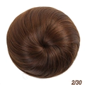 Detail of smooth dark brown synthetic hair bun with light brown highlights and 2/30 color code - 2/30 (Dark Brown Highlights)