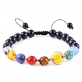Solar System natural stone beaded bracelet with Galaxy planets and adjustable woven rope - Planetary Bracelet 01 (WB0269-1)