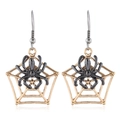 Gothic gold spider web earrings with a black spider design for Halloween fashion styles - Spider