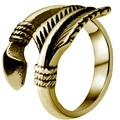 Vintage goldener Pfeilring im Hip-Hop-Stil mit Federstruktur und offener Größe - Goldene Pfeilfeder