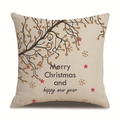 Detailtextuur van linnen kerstkussensloop met Merry Christmas typografie - 45x45 cm / 04/Gelukkig Nieuwjaar