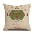 Close-up of linen Christmas pillowcase featuring Merry Christmas print and festive icons - 18x18 Inch / 09/Sleigh Decor