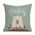 Teal linen Christmas pillowcase with Merry Christmas text and white snowflakes - 18x18 Inch / 11/Snowflake Dotted