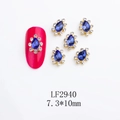 Detailed view of 7.3x10mm drop-shaped blue crystal nail art charms with micro-inlaid diamonds - Waterdrop-LF2940 / Gold/Blue