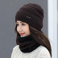 Winter knitted beanie hat and neck warmer scarf set in dark brown for women - Dark Coffee