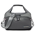 Dark grey waterproof nylon tote bag with fashion tag and detachable woven strap - Lotus Gray