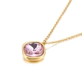 Minimalist gold necklace with a square faceted pink gemstone pendant on a classic O-chain - Pink (KN84604-GC)