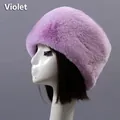 Winter faux rabbit fur bucket hat for women in premium violet plush finish - One Size / Violet