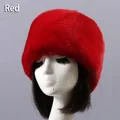 Thick faux rabbit fur winter hat for elderly women in vibrant red with plush lining - One Size / Red