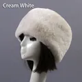 Winter faux rabbit fur thick warm beanie hat for women in elegant beige color - One Size / Off White