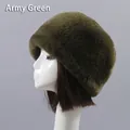 Army green thick faux rabbit fur warm winter hat for elderly women in cozy plush finish - One Size / Army Green
