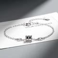 Adjustable S925 silver waist bracelet with faceted cylindrical charms on a white card - Single Layer / White Gold