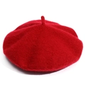 Classic red wool felt beret for women in solid candy color with top decorative loop - M (56-58cm) / Red