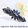 Barrette à cheveux fleurs en cristal bleu foncé et métal argenté, longueur 6,8 cm - Lotus Bleu Marine Petit 6.8cm