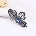 Barrette papillon vintage élégante avec strass bleus et alliage argenté ciselé - Papillon Élégant Bleu Marine Petit 6.8cm