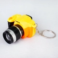 Yellow and orange camera keychain with LED sound effect and silver metal ring - Yellow