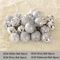 Silver 6cm Christmas balls set with glitter, shiny, and patterned festive tree ornaments - Set of 24 / Silver