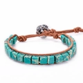 Bohemian wrap bracelet with turquoise stones and vintage silver flower button clasp - Imperial Jasper (Sky Blue)