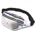Holographische silberne Gürteltasche mit bunten Linien und verstellbarem Gurt - Silber