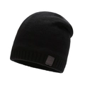 Berretto in maglia nera con toppa in pelle a stella e risvolto a coste per l'inverno - Taglia unica / Nero