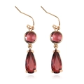 Elegant gold drop earrings with multifaceted burgundy crystal circles and teardrops - Red