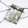 Halloween organza gift bags with gold cat and wizard hat prints for jewelry packaging - Black Gold Cat Wizard Hat