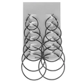 Set di 6 paia di orecchini a cerchio neri in varie dimensioni su scheda gioielli - Set da 6 paia / Set Tutto Nero (K63-3)