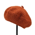 Close-up of caramel crochet beret showing thick knit wool texture and top detail - M (56-58cm) / Caramel color