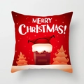 Red Santa Claus Christmas pillowcase featuring a chimney cartoon and Merry Christmas text - Santa in Chimney (DRD315-22)