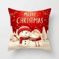 Merry Christmas pillowcase with Santa and snowman print on a red and beige square cushion - Santa Claus and Snowman (DRD315-5)