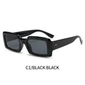 Fashionable rectangle sunglasses with black frame, dark grey lenses, and metal rivet detail - Black Frame Black Grey Lens