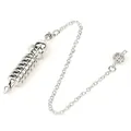 Silver spiral metal dowsing pendulum pendant with conical design and hollow bead chain - Silver