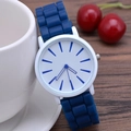 Classic ultra-thin silicone watch featuring a white dial and a bright blue strap - Navy Blue