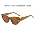 Occhiali da sole retrò montatura tartarugata con lenti color tè e design geometrico cat-eye - Montatura Tartarugata Lente Tè