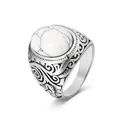 Vintage stainless steel ring for men featuring retro patterns and white turquoise gemstone - US 13 / White Stone