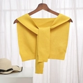 Knitted shawl collar in bright yellow with adjustable tie straps for women accessories - Mustard Yellow