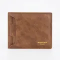 Retro brown leather men's bifold wallet with multiple card slots and classic logo - Light Coffee