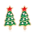 Detailed view of Christmas tree stud earrings with green tiers and colorful rhinestones - Green Christmas Tree