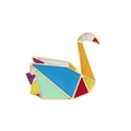 Broche cygne géométrique abstraite avec émail multicolore et monture dorée - Cygne - Style 5