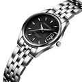 Montre homme en acier argenté avec cadran noir, calendrier et mouvement à quartz de luxe - Bracelet en Acier Cadran Noir Femme