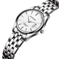 Montre à quartz en acier argenté avec cadran blanc et fenêtre de calendrier pour femmes - Bracelet en Acier Cadran Blanc Femme